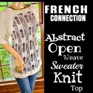 ⭐️HP⭐️FRENCH CONNECTION▪️Ivory Abstract Open Weave Knit Top